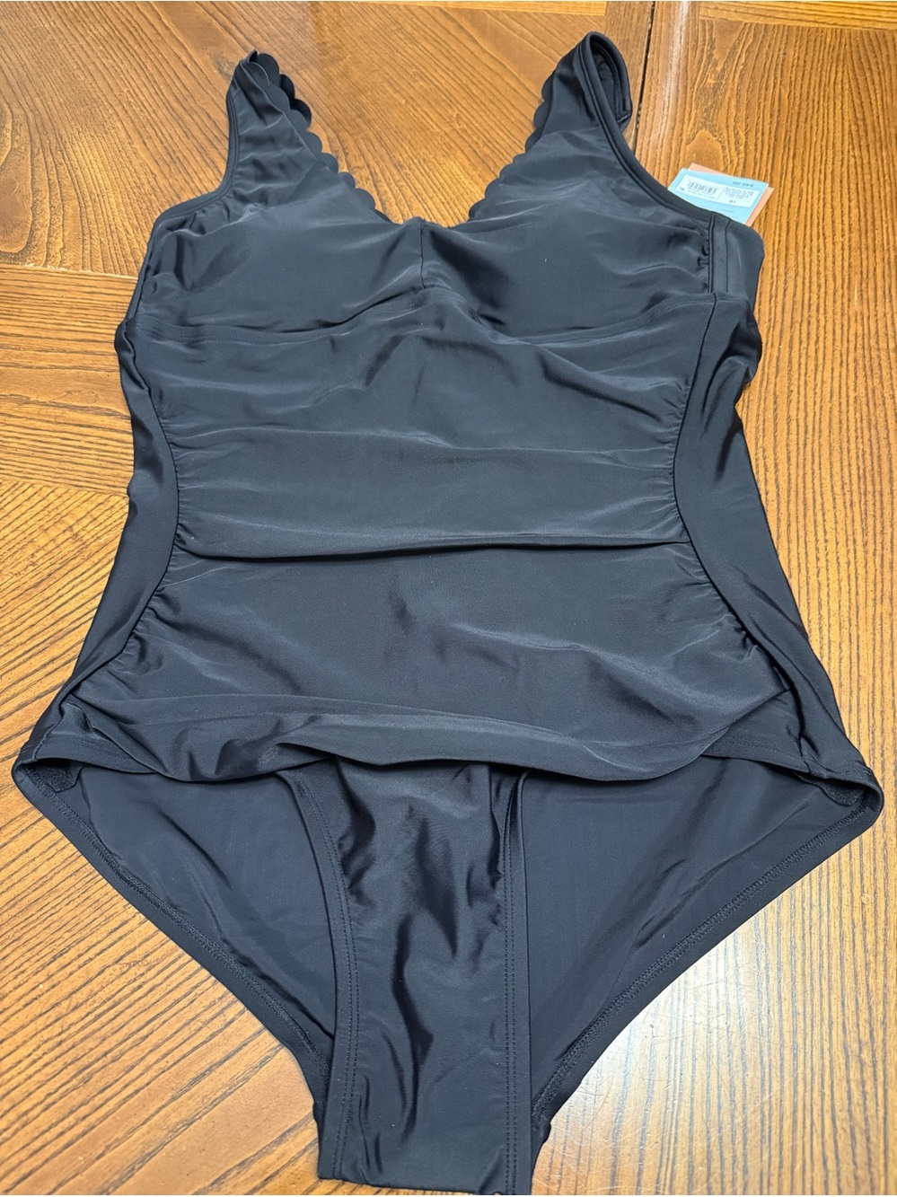 Shade and Shore One Piece Scalloped Black Swimsuit. NWT.